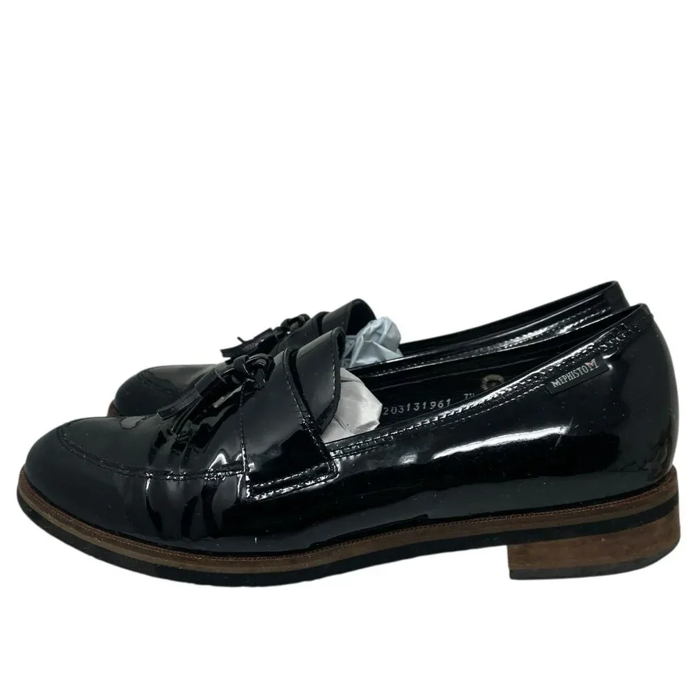 Mephisto Black Patent Leather Tassel Luxe Euro Preppy Loafers Comfort Womens 10‎
